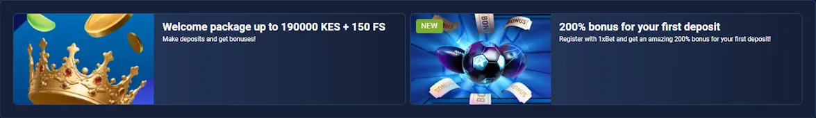 1xBet Welcome Bonuses Screenshot